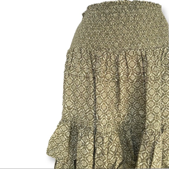 Ralph Lauren Ruffle Midi Skirt in Olive Green Print Stamp Floral French Motif - Picture 2 of 7